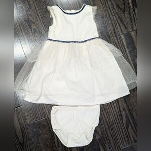 2/$20 Carter’s Baby Girl Dress 18M Cream Tulle Diaper Cover Navy Glitter Trim